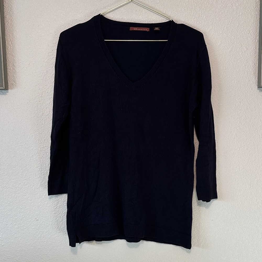 525 America Navy V-Neck 3/4 Sleeve Sweater